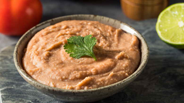 Bowl of creamy refried beans