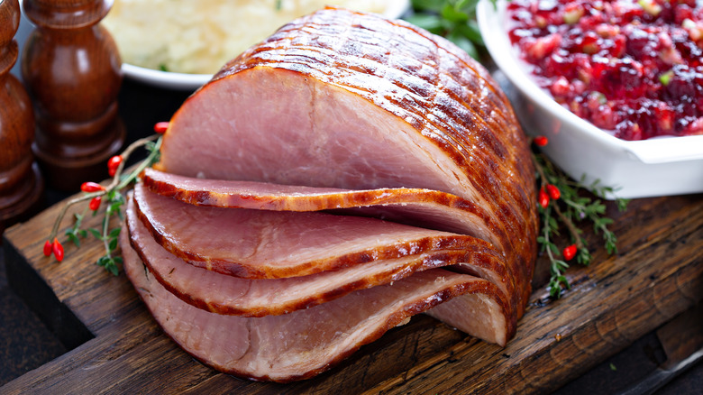 Holiday ham on a cutting board
