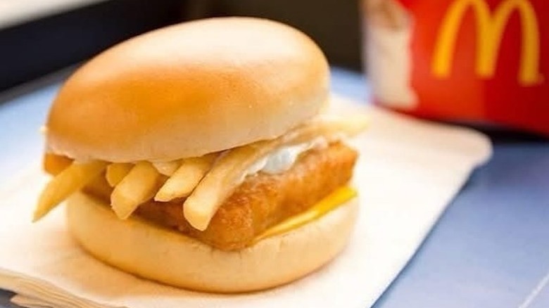 Filet-O-Fish and fries sandwich on a napkin