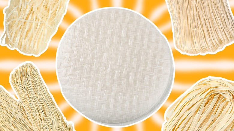 rice paper and noodles on orange background