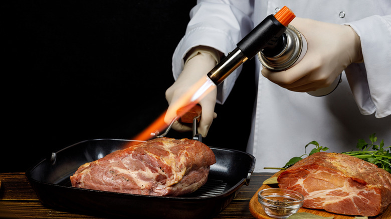 Kitchen torch on ham