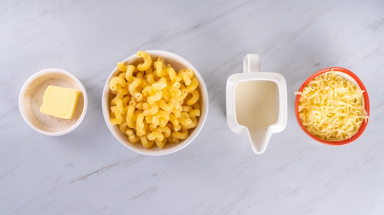 aerial shot of mac and cheese ingredients