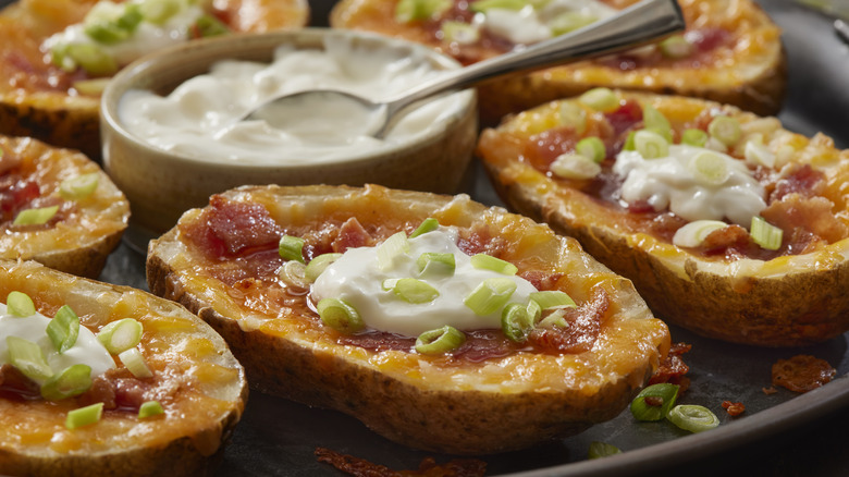 Tray of loaded potato skins