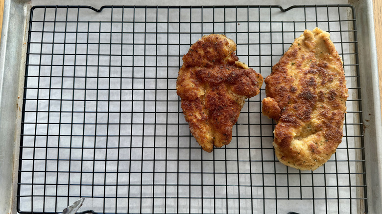 Cooked chicken on wire rack