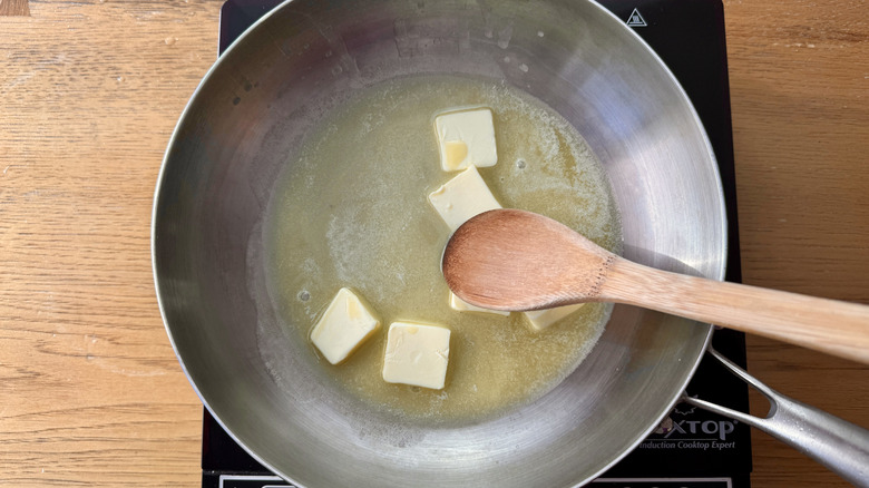 Butter melting in pan