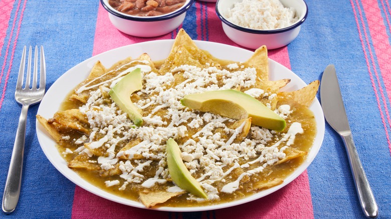 Chilaquiles with avocado and cheese