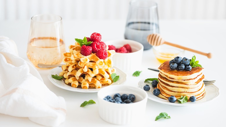 Waffles and pancakes with berries