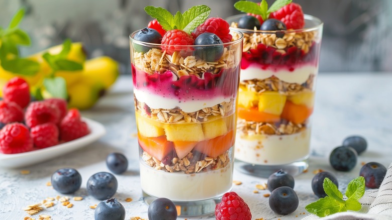 Yogurt, granola, and fruit parfaits