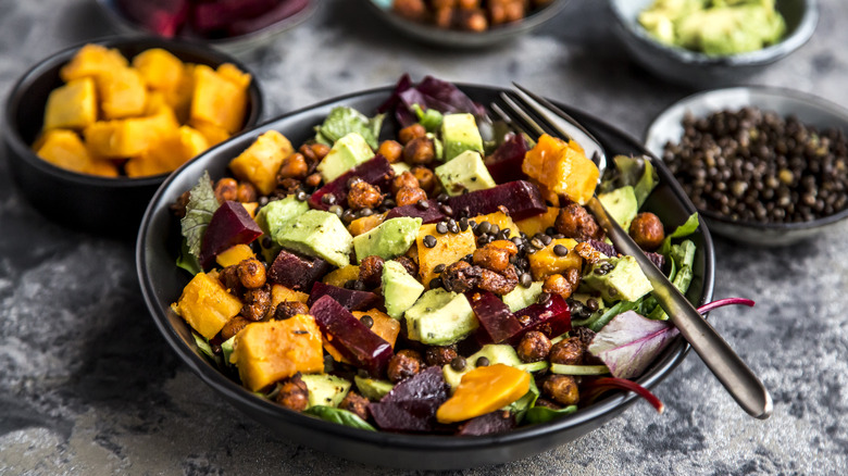 Salad with sweet potato and avocado