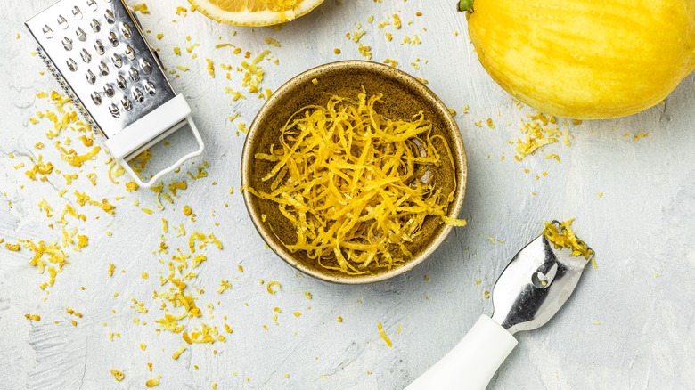 Lemon zest in bowl