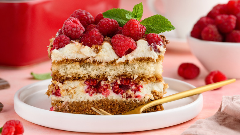 Layer cake with fresh fruit and herbs