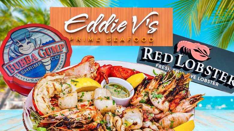 Seafood platter and restaurant signs