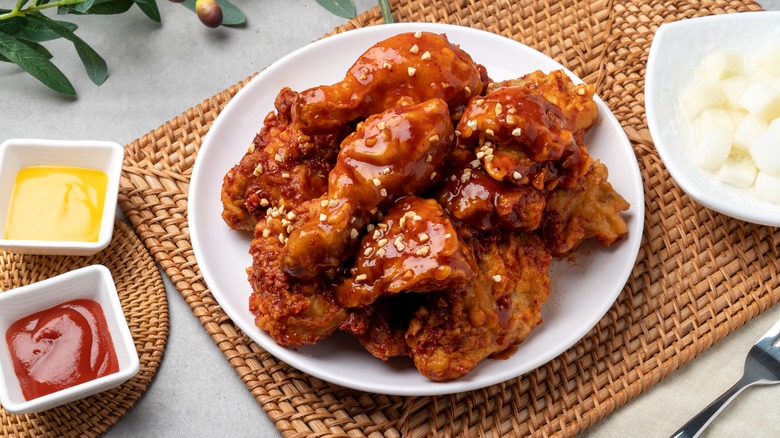 Plate of Korean fried chicken