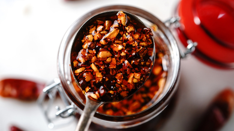 chili crisp oil in a glass jar