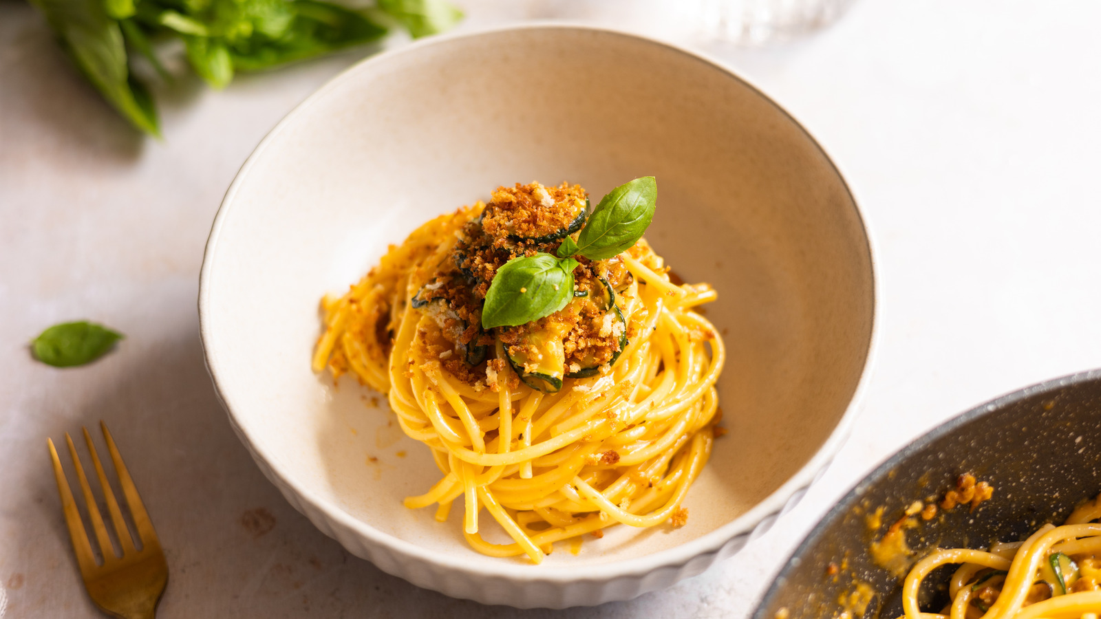 Vegetarisches Spaghetti-Rezept „Carbonara“.