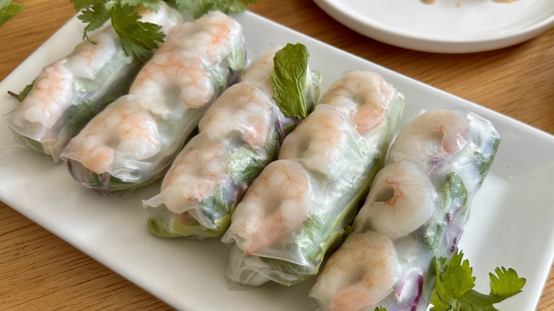 several shrimp rolls on plate
