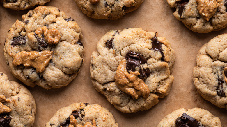 Freshly bake chocolate chip cookies with peanut butter