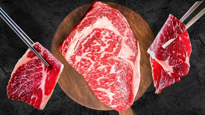 Heavily marbled cuts of Wagyu beef