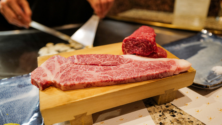 Kobe beef on cutting board