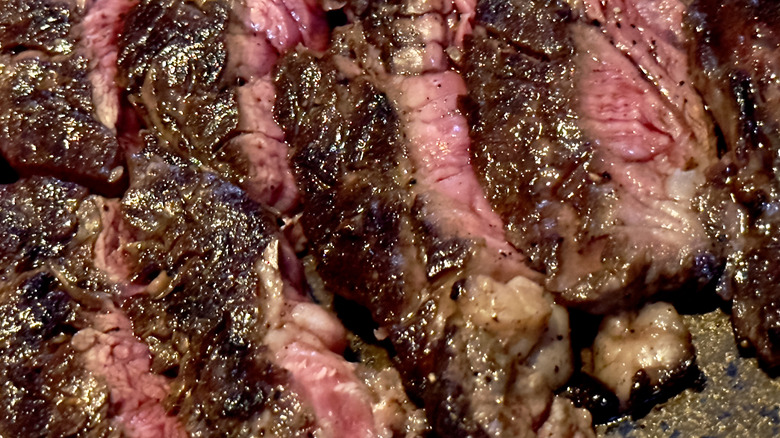 Close-up shot of steak fat