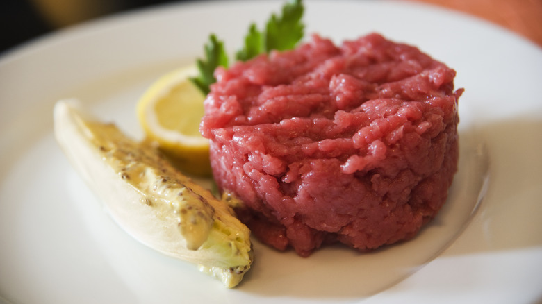 Wagyu beef tartare on plate