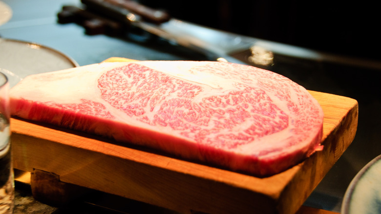 A Kobe beef steak at Moriya Honten in Kobe, Japan