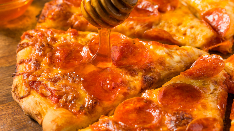 Pepperoni pizza drizzled with honey