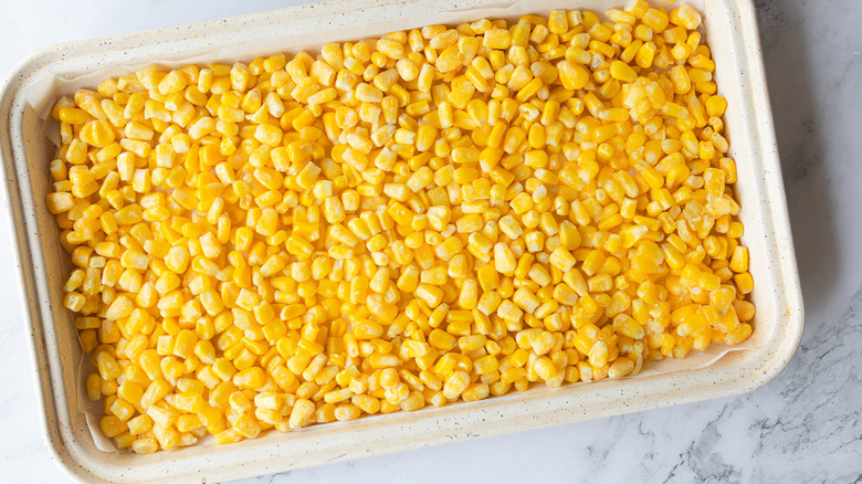 Corn on baking sheet