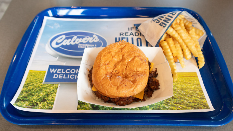 Culver's food tray with a burger and fries