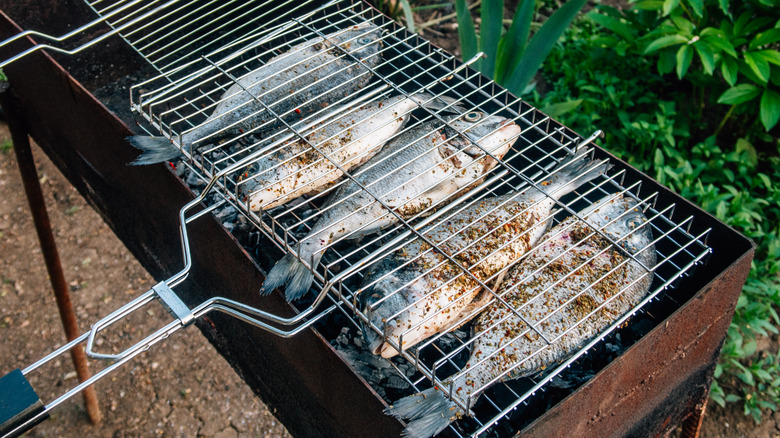 Fish in grill basket