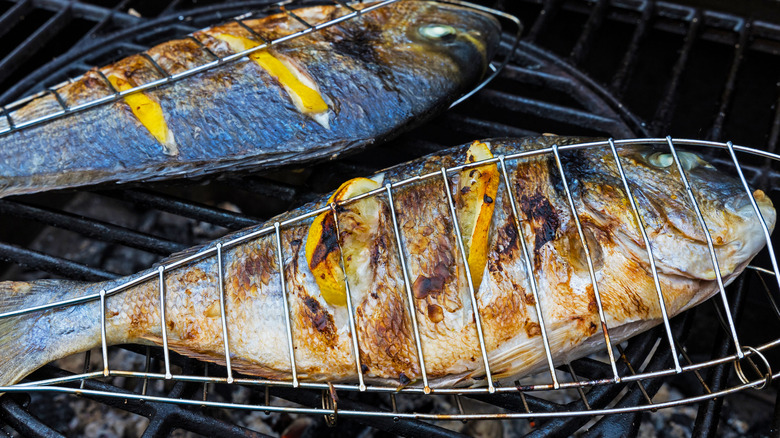 Fish in grill baskets