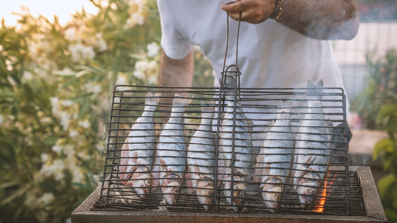 Multiple fish in grill basket