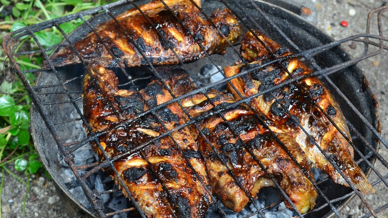 Tilapia in grill basket