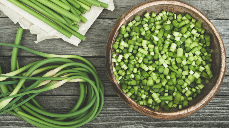 chopped garlic scapes