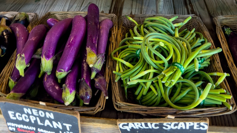 garlic scapes at the farmers market