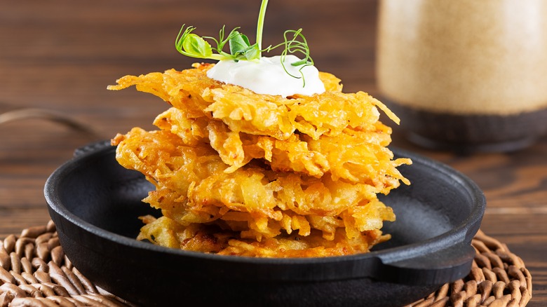 crispy stack of potato latkes