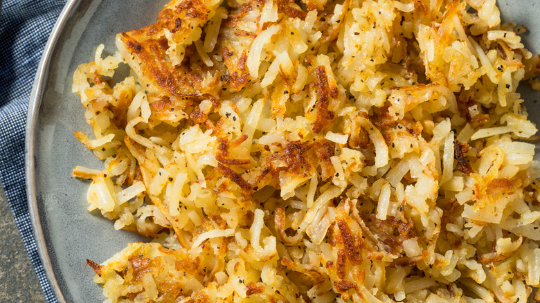 hashbrowns on a gray plate