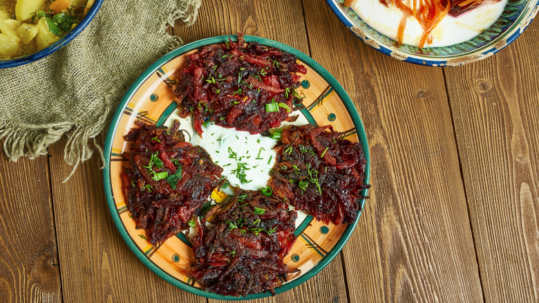 beet fritters with sour cream