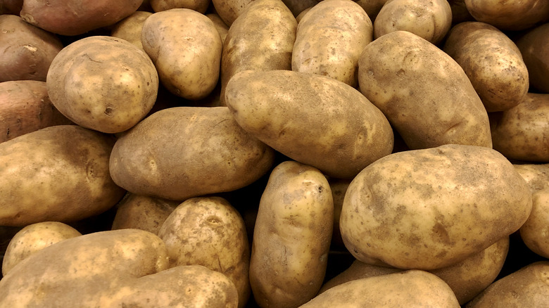 big pile of russet potatoes