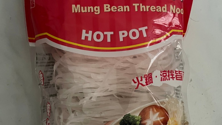 A bag of mung bean noodles meant for a hot pot dish