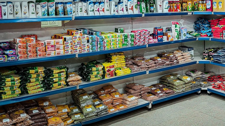 Shelves in an Indian grocery store