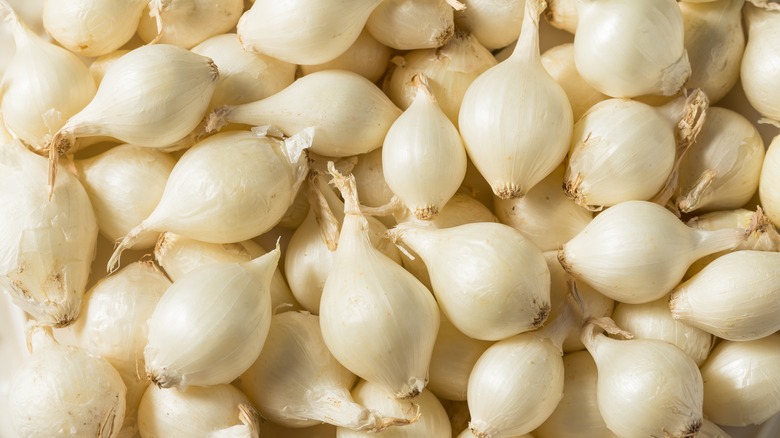 A pile of fresh pearl onions