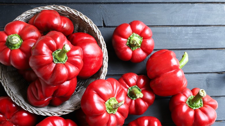 red pimento peppers with basket