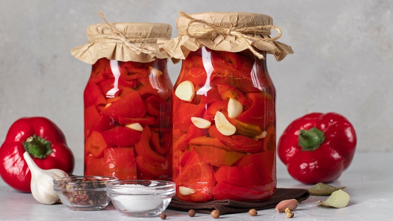 pickled pimento peppers in jars