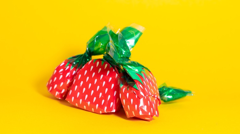 Pile of strawberry wrapped candy