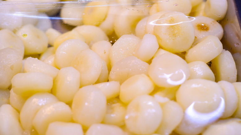 A pile of peeled water chestnuts