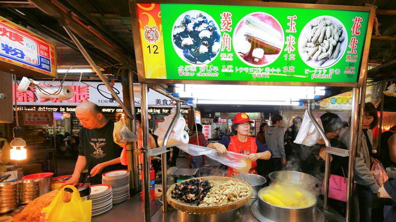 Water caltrops for sale at Taiwanese street food stall