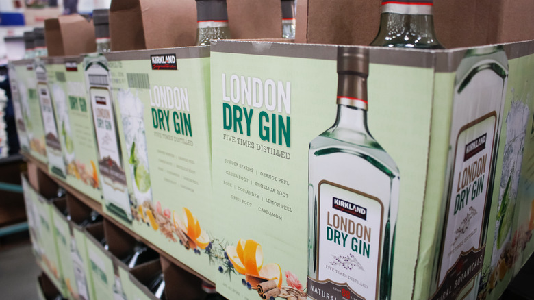 Cases of Kirkland London Dry Gin at Costco