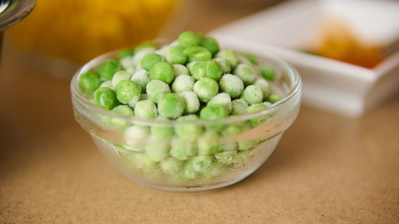 Frozen peas in a bowl