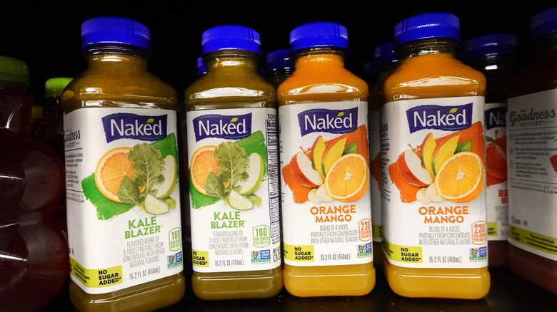 photo of naked juice smoothies in the flavors kale blazer and orange mango